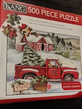 LANG 500-Piece Puzzle - Red Truck Christmas Farm Scene NEW